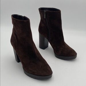 Arturo Chiang Brown Suede Heeled Boots women 10M chunky retro casual goth y2k
